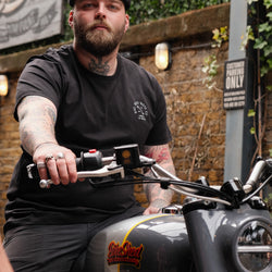 Liam wearing our BSMC Tracker Bars T-Shirt - Black