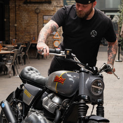 Liam wearing our BSMC Tracker Bars T-Shirt - Black