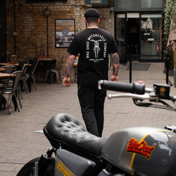 Liam wearing our BSMC Tracker Bars T-Shirt - Black