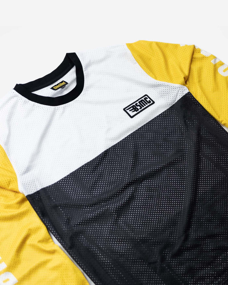 BSMC DT Race Jersey - Yellow, White & Black, side on close up
