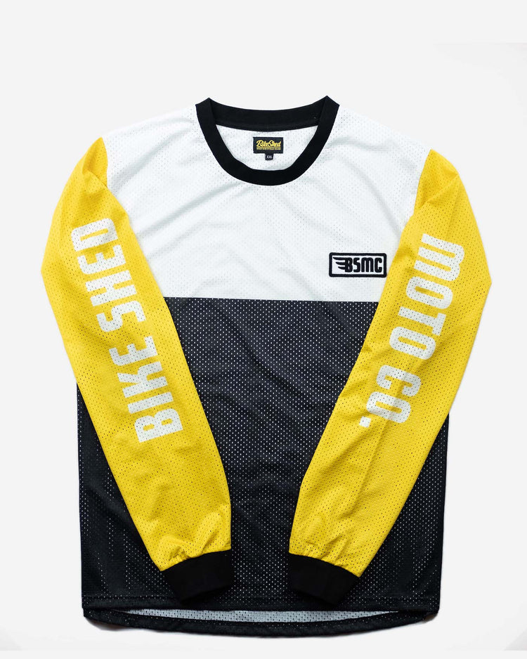 BSMC DT Race Jersey - Yellow, White & Black, front, sleeves showing