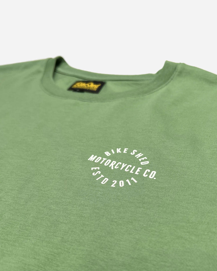 BSMC Dual Rocker T Shirt - Green, logo close up