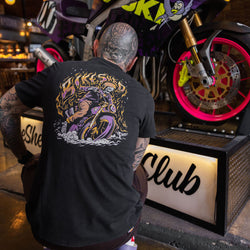 Model wearing our BSMC Speed Demon T-Shirt - Washed Black