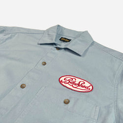 BSMC Garage Patch Shirt - Blue, logo close up