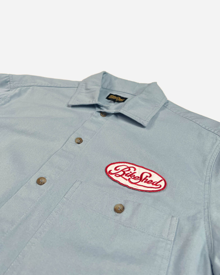 BSMC Garage Patch Shirt - Blue, logo close up