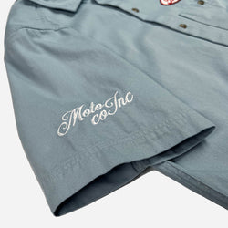 BSMC Garage Patch Shirt - Blue, sleeve logo close up