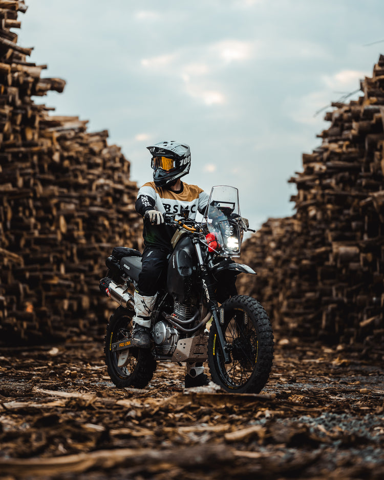 Gorm Moto wearing our BSMC Wing Race Jersey - Gold