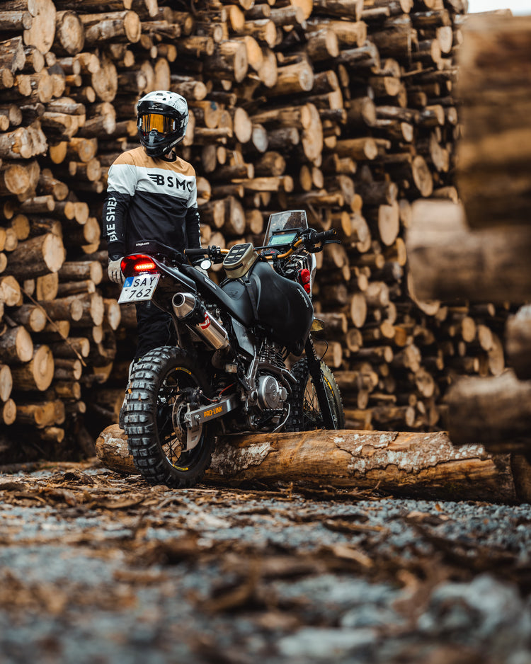 Gorm Moto wearing our BSMC Wing Race Jersey - Gold
