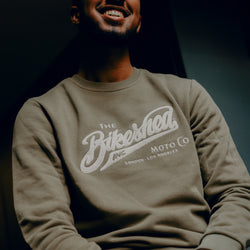 Kyle wearing Inc Applique Sweatshirt Khaki