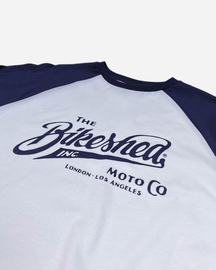 BSMC Inc. Baseball Jersey LS - Navy/White, logo close up