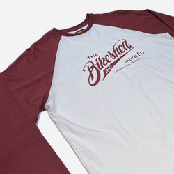 BSMC Inc. Baseball Jersey LS - Burgundy/White, side on close up