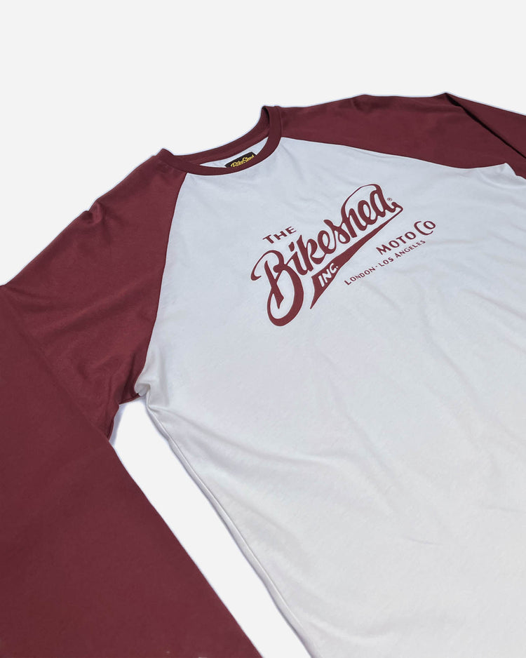 BSMC Inc. Baseball Jersey LS - Burgundy/White, side on close up