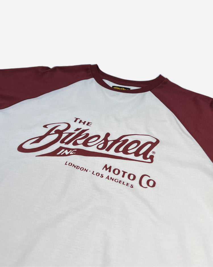 BSMC Inc. Baseball Jersey LS - Burgundy/White, logo close up
