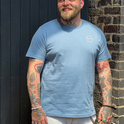 Liam wearing our BSMC LDN Rocker T Shirt - Blue