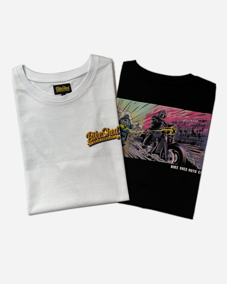 Mural t shirts black and white folded
