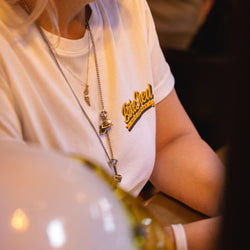 Logo close up on BSMC Mural T Shirt - White