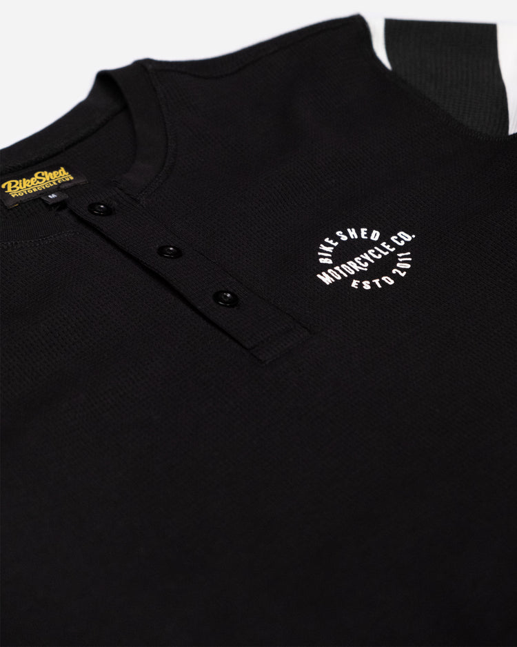 BSMC Rocker Long Sleeve Waffle - Black/Cream, logo close up