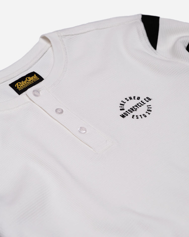BSMC Rocker Long Sleeve Waffle - Cream/Black, logo close up