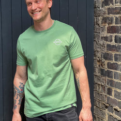 Steve wearing our BSMC Dual Rocker T Shirt - Green