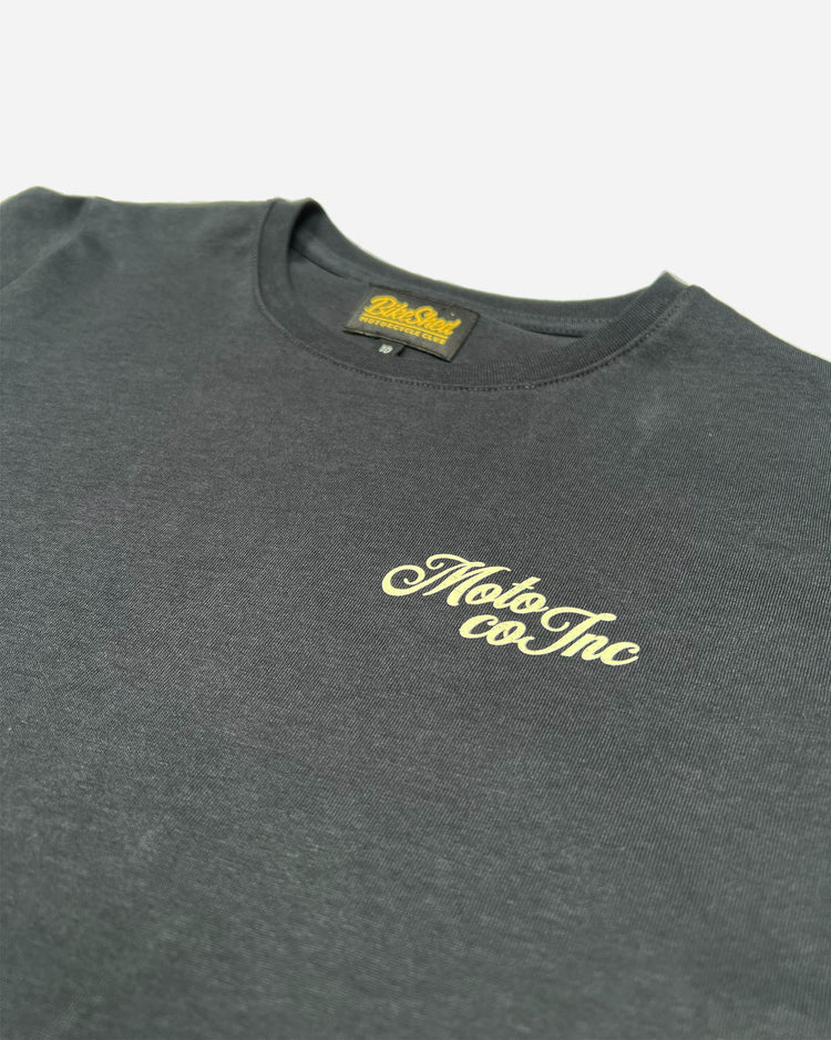 BSMC Women's Los Angeles T Shirt - Asphalt/Ecru, logo close up