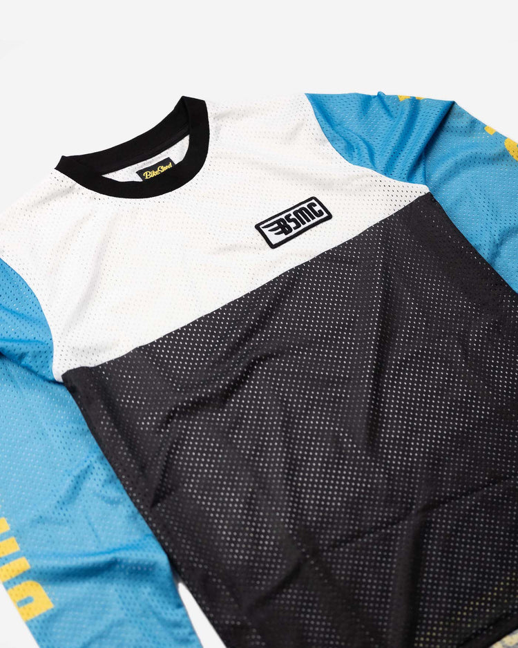 BSMC XT Race Jersey - BLUE/WHITE/BLACK, side on close up