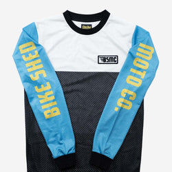 BSMC XT Race Jersey - BLUE/WHITE/BLACK, front showing sleeves