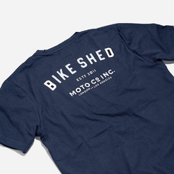 BSMC ESTD. Pocket T Shirt - Navy, back logo close up