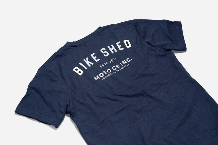 BSMC ESTD. Pocket T Shirt - Navy, back logo close up